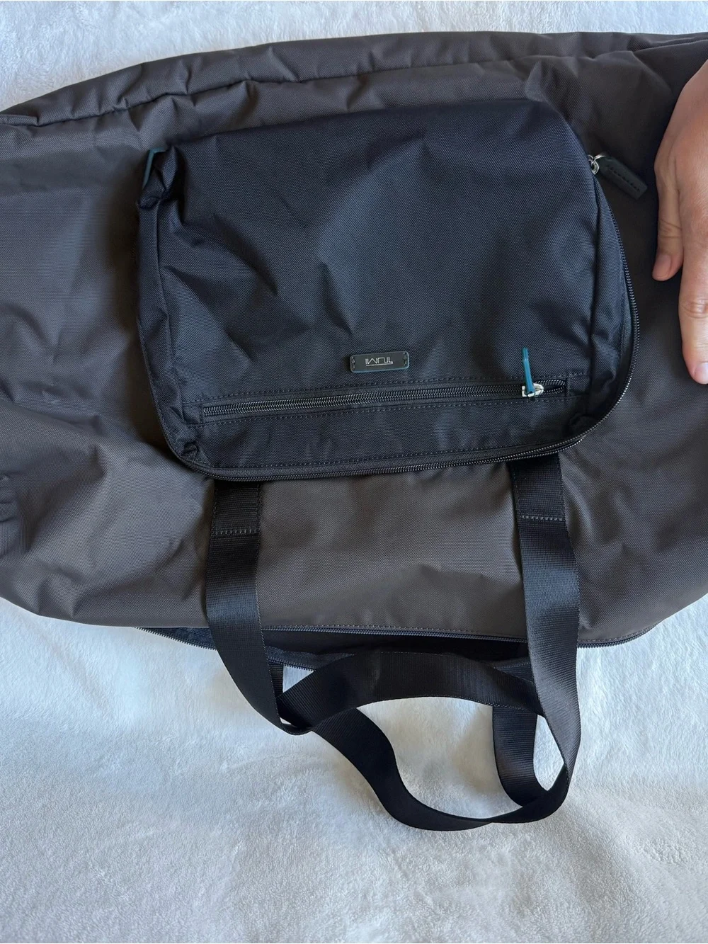TUMI Voyageur Foldable Duffle Bag Gray Black Nylon Packable Travel Bag